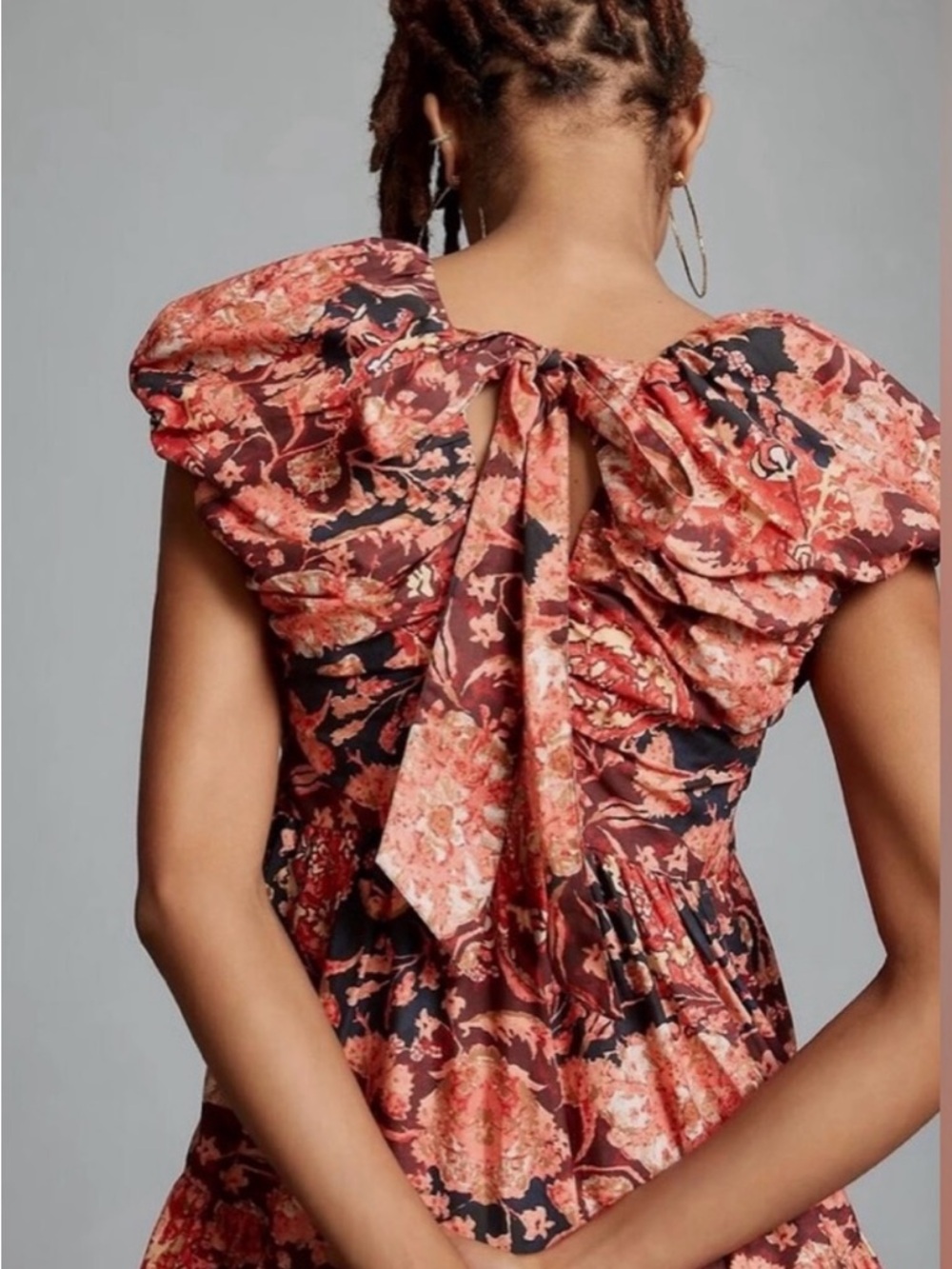NWT Anthropologie Red and Burnt Orange Floral Midi Dress With Back Tie.Size 10 - Picture 5 of 10